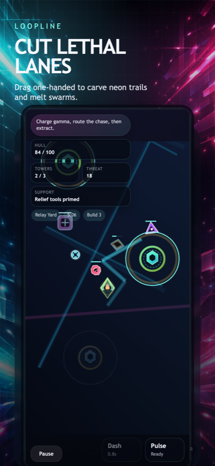 Cut bright lanes through clustered enemies